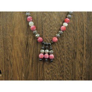 18 Inch Sterling Silver Red Shell And Rose Orbs Necklace